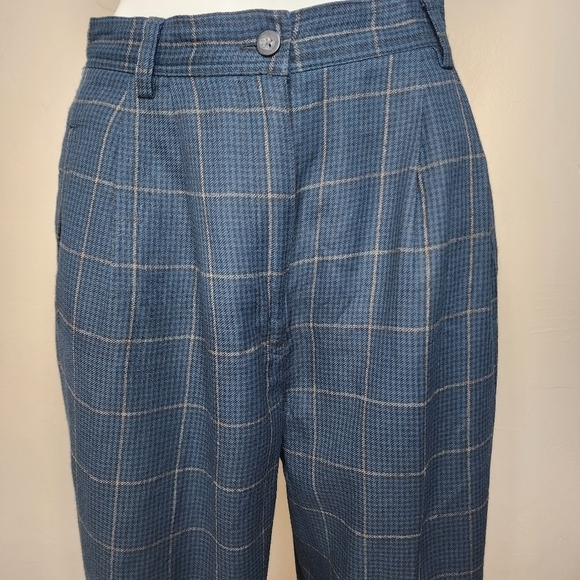 Vintage 80's IZOD Wool Blend Tartan Plaid Pleated & Cuffed Trouser Pants Size 10 - Picture 4 of 15